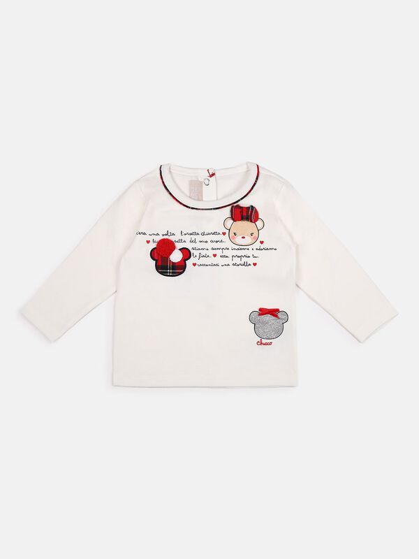 White Printed T-Shirt With Teddy Graphic  image number 0